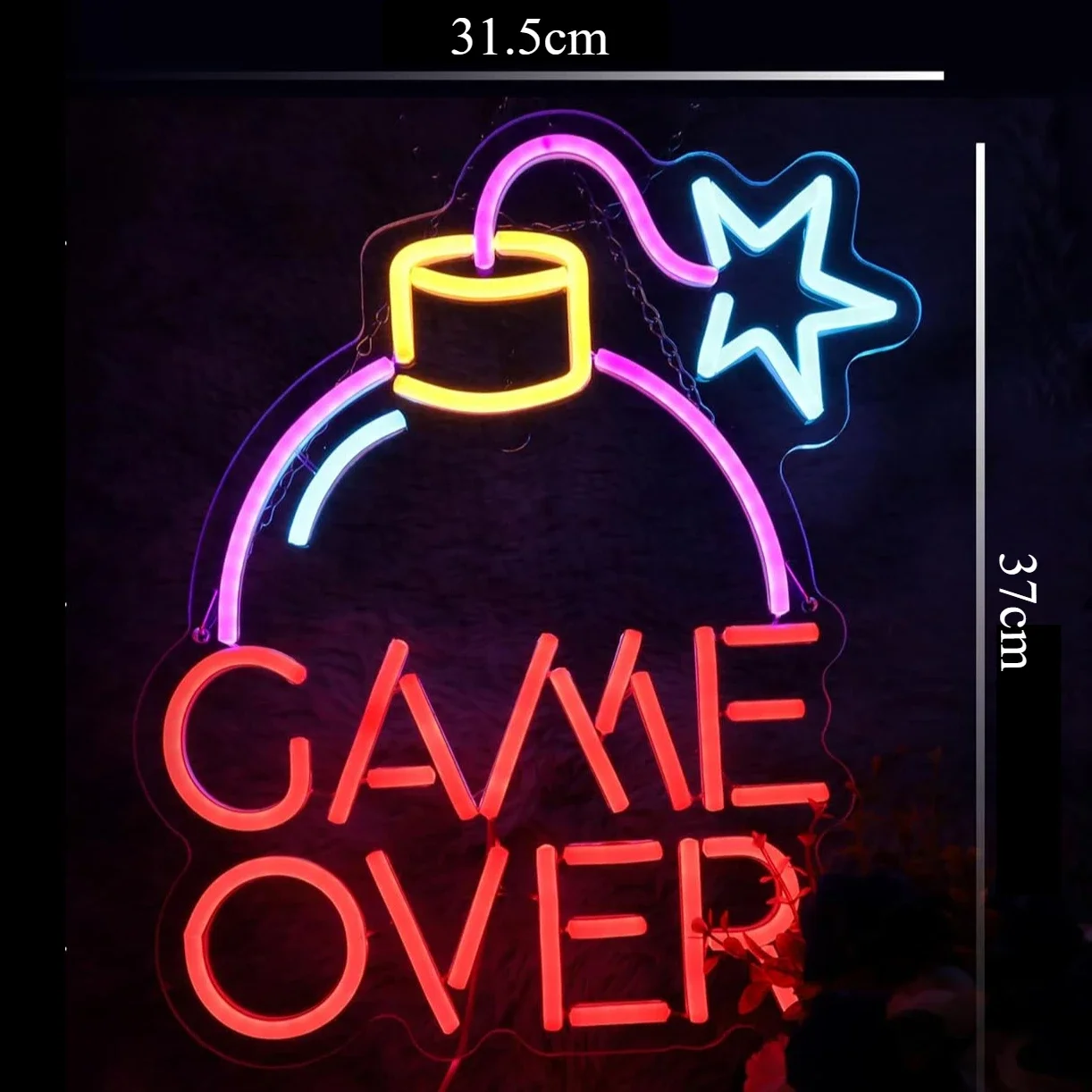 Game Over Red Pink Neon Light LED Wall Light Game Room Stream Setup Dimmable Bedroom USB Night Light Gift for Gamers Party Decor