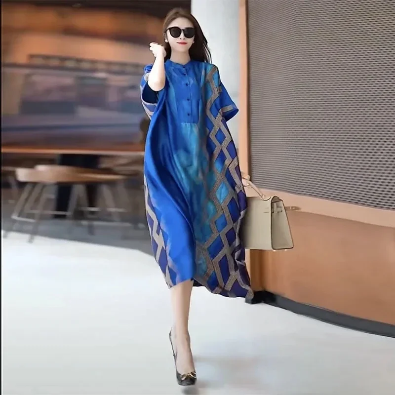 

High End Imitation Silk Dress Women New Elegant Dress With Loose Temperament And Long Print Dress Female XT583