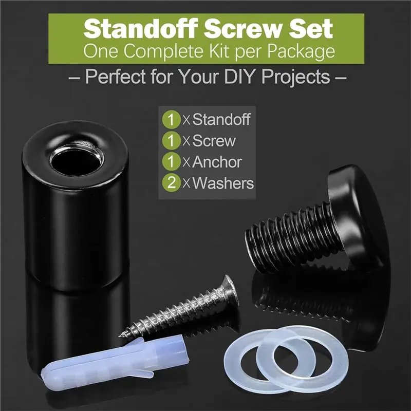 ABVT-Stainless Steel Standoff Screws Wall Mount Hardware For Acrylic Glass Panel 19X25mm Black