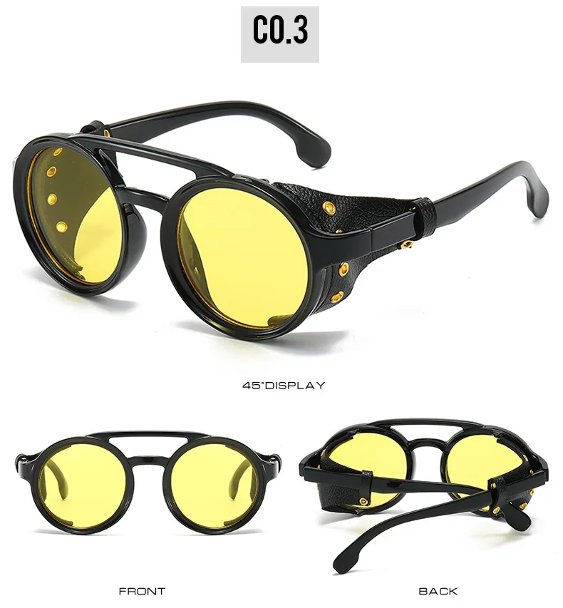 Retro Sonnenbrille Männer Frauen Leder Runde Brille Vintage Brille Anti Wind Im Freien Sport Sonnenbrille UV400 – Detail 8