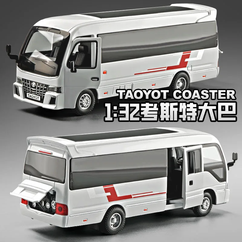 

1/32 Coaster alloy car model simulation bus toy rebound sound and light cake decoration ornament
