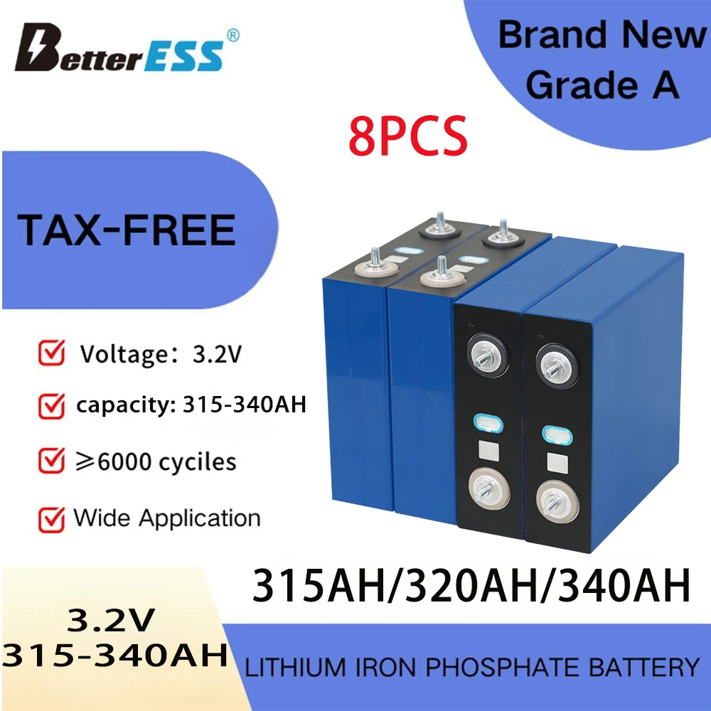 8PCS New 3.2V LiFePo4 Battery 315Ah  320Ah 340ah 12V 24V 48V camping car lithium iron phosphate golf cart rechargeable battery