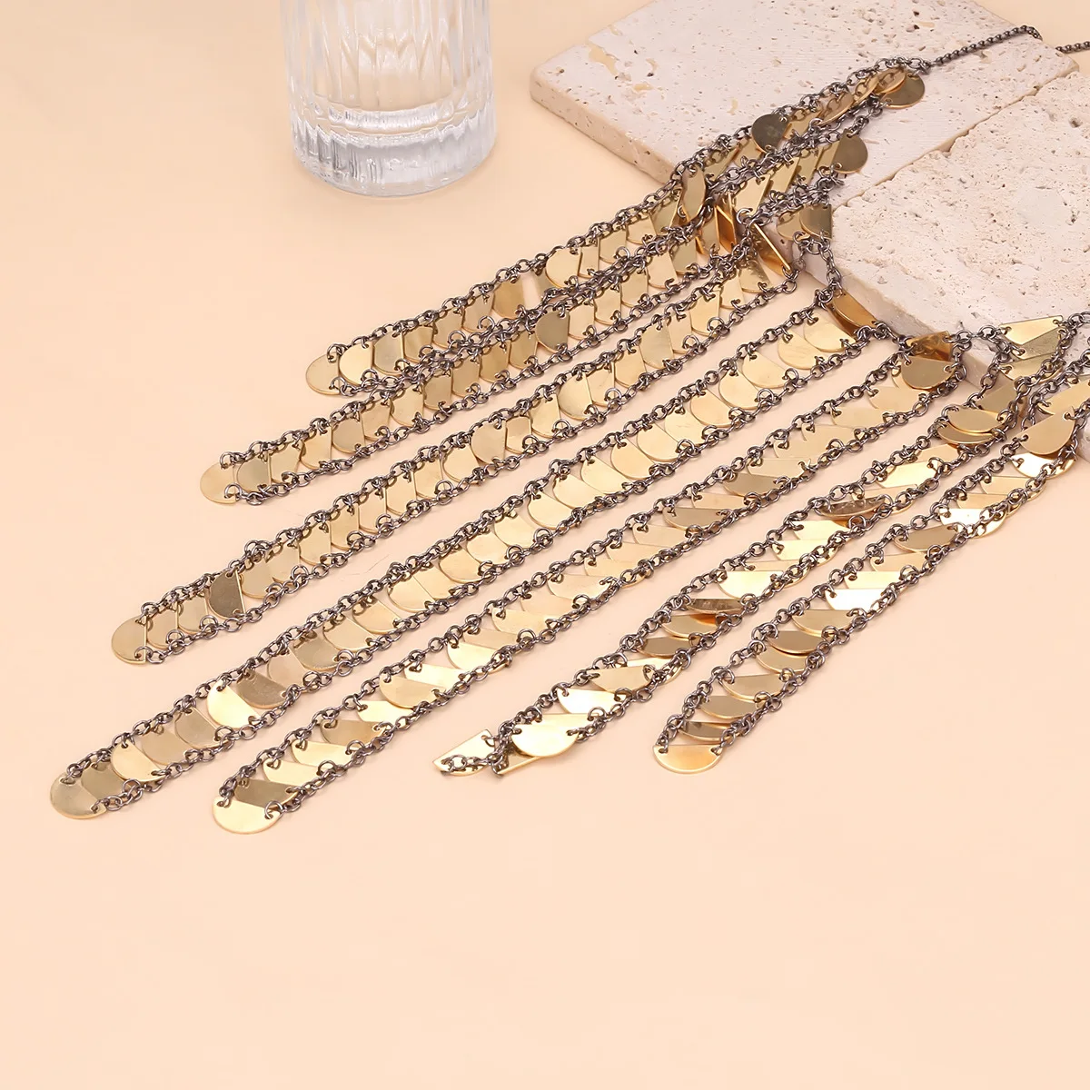 New ZAA Personality Design Round Metal Sequin Waterfall Tassels Necklace for Women Holiday Party Jewelry Gifts