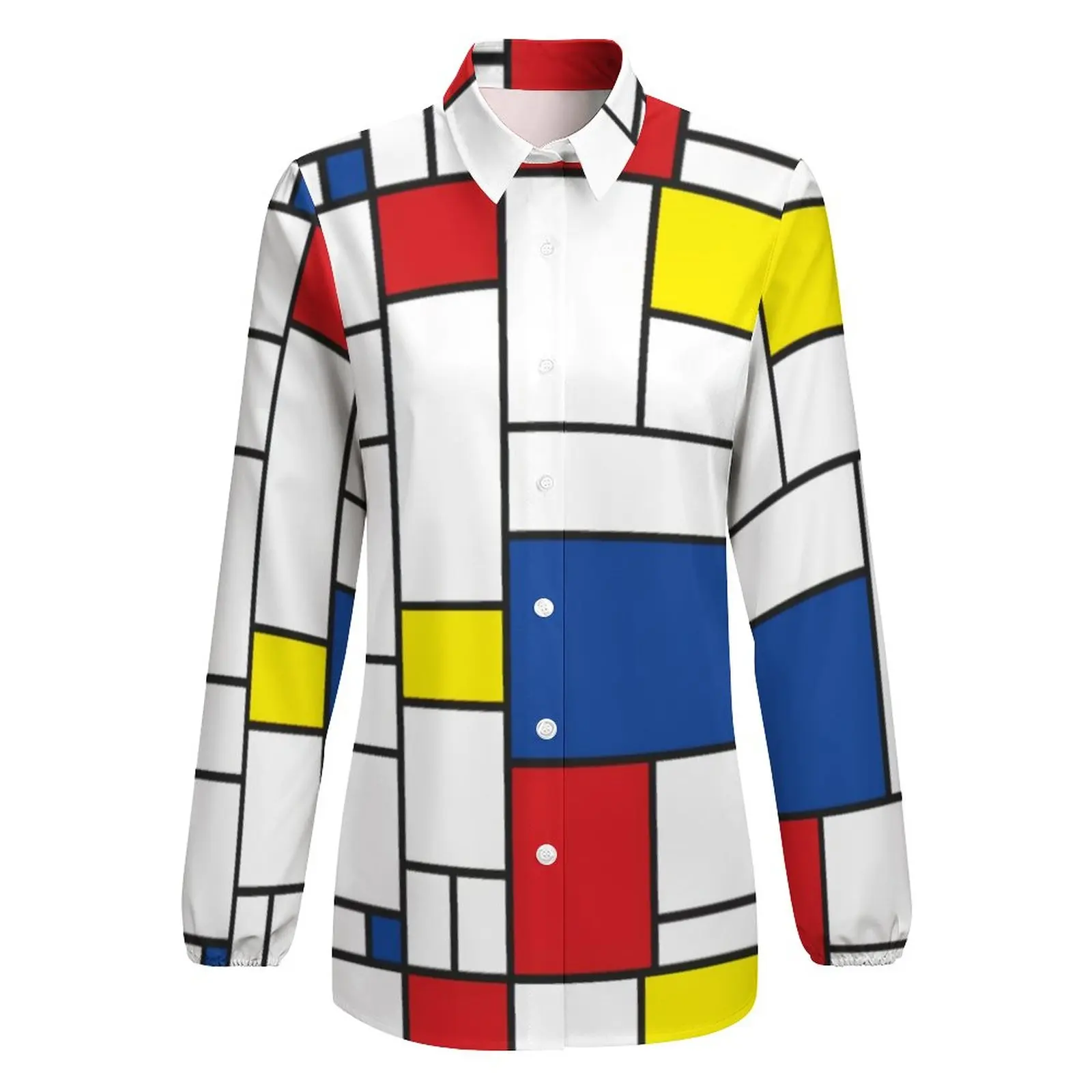 Mondrian Geometry Loose Blouse Modern Art Street Fashion Oversize Blouses Women Long-Sleeve Funny Shirt Autumn Custom Top