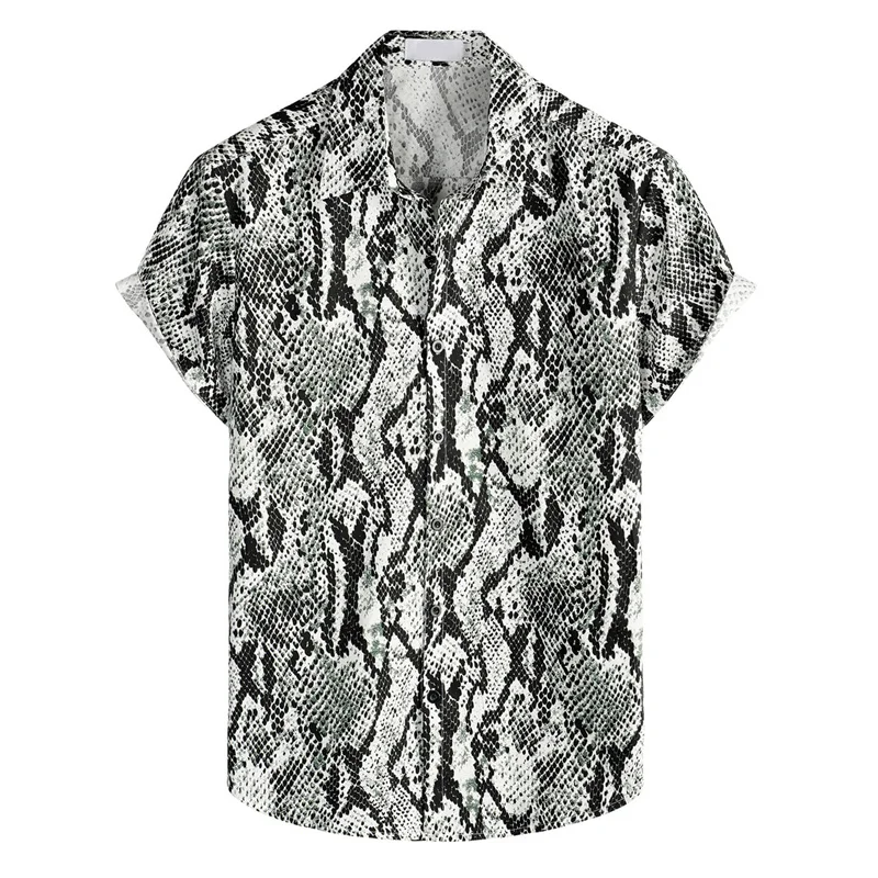 Animal 3d Printed Leopard Snake Skin Hawaiian Shirt For Men Women Button Down Short Sleeve Beach Vacation Street Blouse Clothes