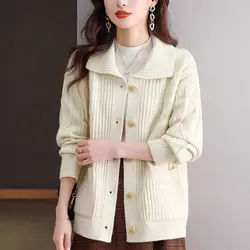 Women's Outer Wear Knitted Sweaters Solid Color Versatile Coat Cardigan Sweater New Style Western Style Shirt Top