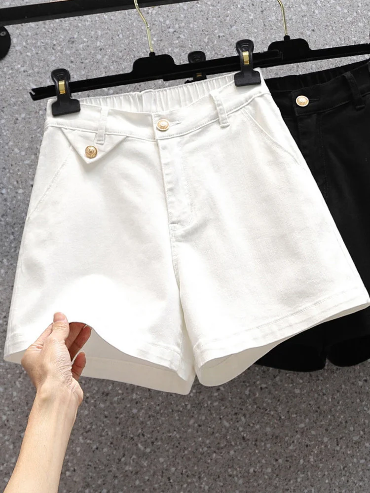 

XL-5XL Oversized Stretch Denim Shorts Female Summer A-line Straight Loose Wide Leg Large Size Shorts Elastic Waist Short Pants