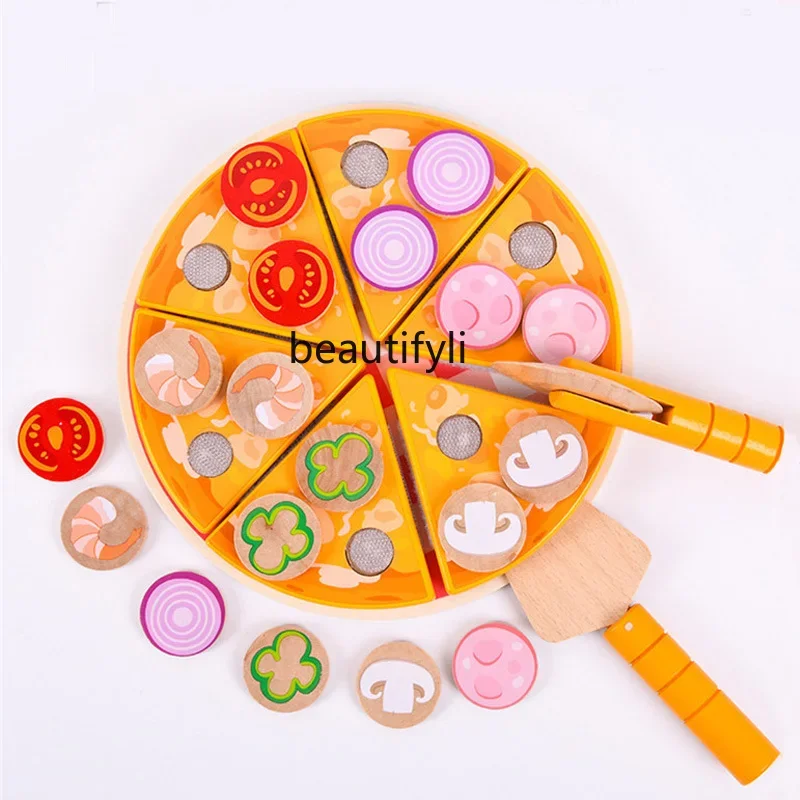 Conjunto de pizza de corte infantil brinquedos de cozinha corte olhar corte le madeira grande, casa de brincar