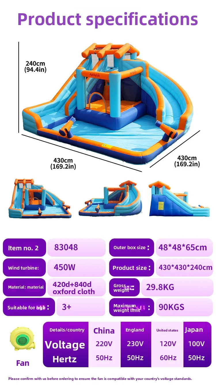 AMF ウォータースライダー付きインフレータブル遊具、ウォータープレイキャッスル、スライドトランポリン、ボボプールキャッスル（エアポンプ付き）