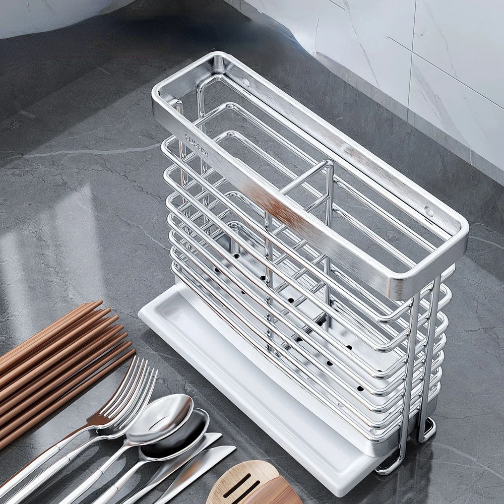 Utensil Holder for Kitchen Counter, Utensils Organizer with 2 Compartments,Cooking Tools Container with Bottom Drip Tray