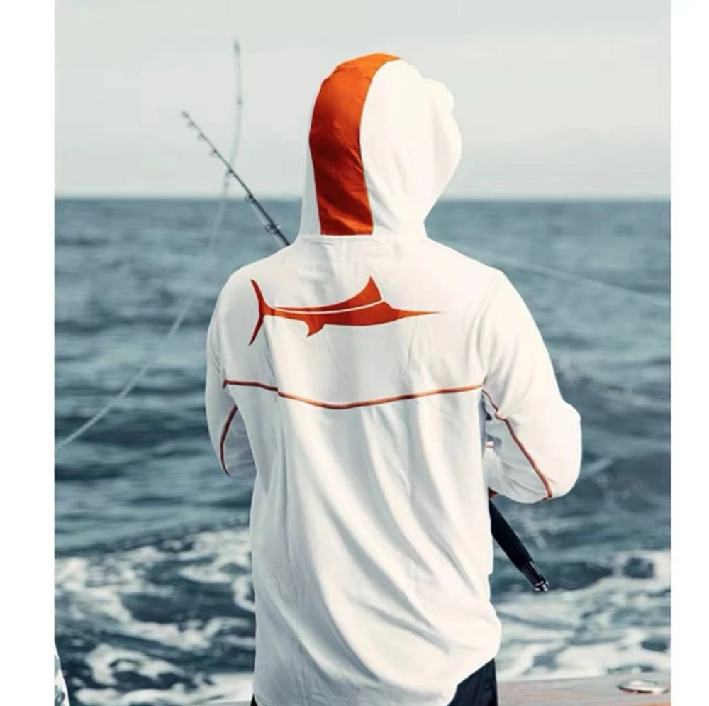 USA 2024 Men's Hooded Long Sleeve Performance Fishing Shirts Jersey For Fishing UV Hoodies Clothing Camiseta De Pesca Tops