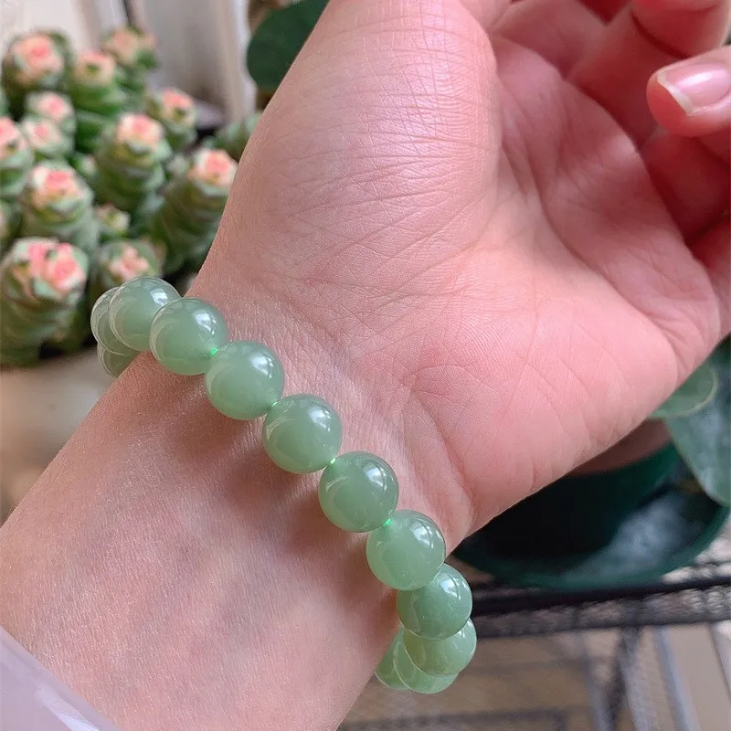 

Женский браслет из нефрита с круглыми бусинами Hetian Natural Bottom Lake Green с сертификатом
