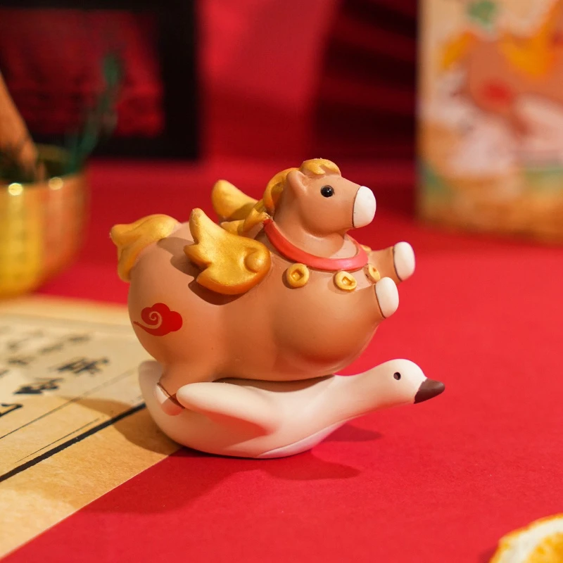 Adorable Cartoon Horse Resin StatueTang Dynasty Style Desktop Decor,Creative Gift for Entryway