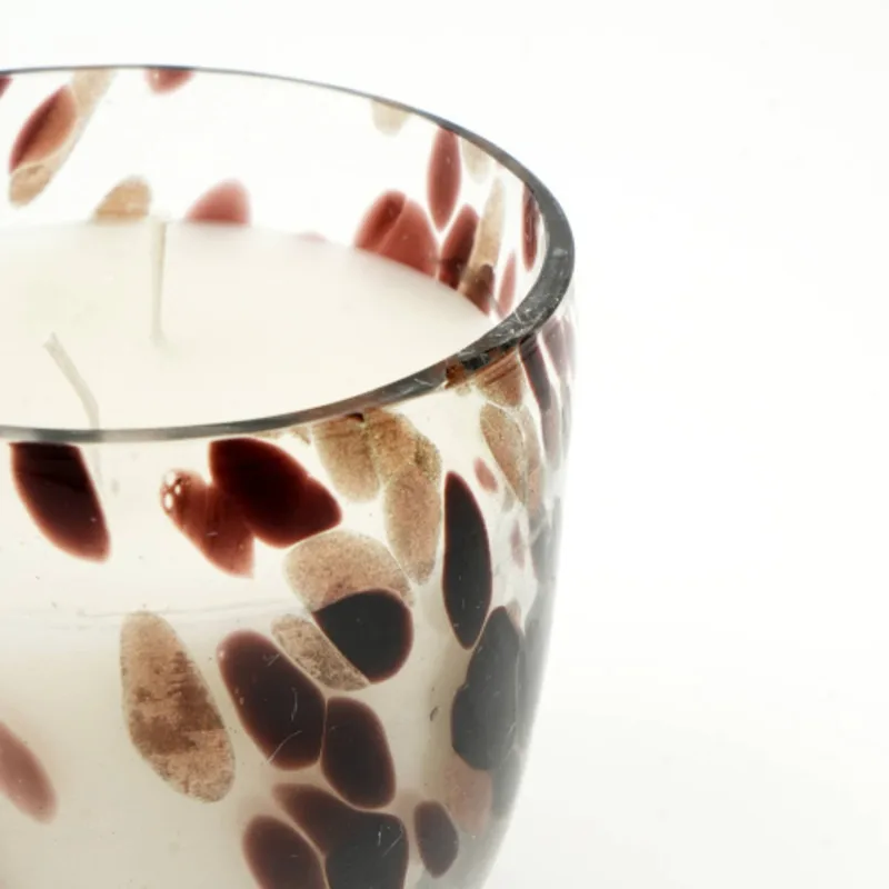 Candela di cera profumata in vetro scanalatore etereo, vaso di vetro soffiato a bocca fatto a mano, pezzo decorativo in tonalità pastello per l'accento domestico