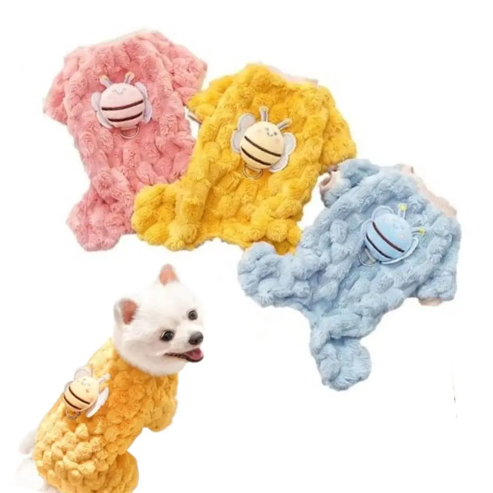 

Soft Cute Dog Winter Jumpsuit Bee Pattern Warm Puppy Harness Coat Costume Plush Four Legged Pet Clothes Kitten Clothing