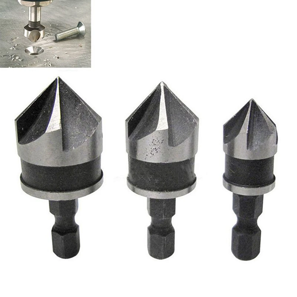 Krechtige-Juego de brocas para avellanador de flauta, cortador de achaflanado de 90 grados para madera y Metal, 12mm, 16mm, 19mm, 3 unidades