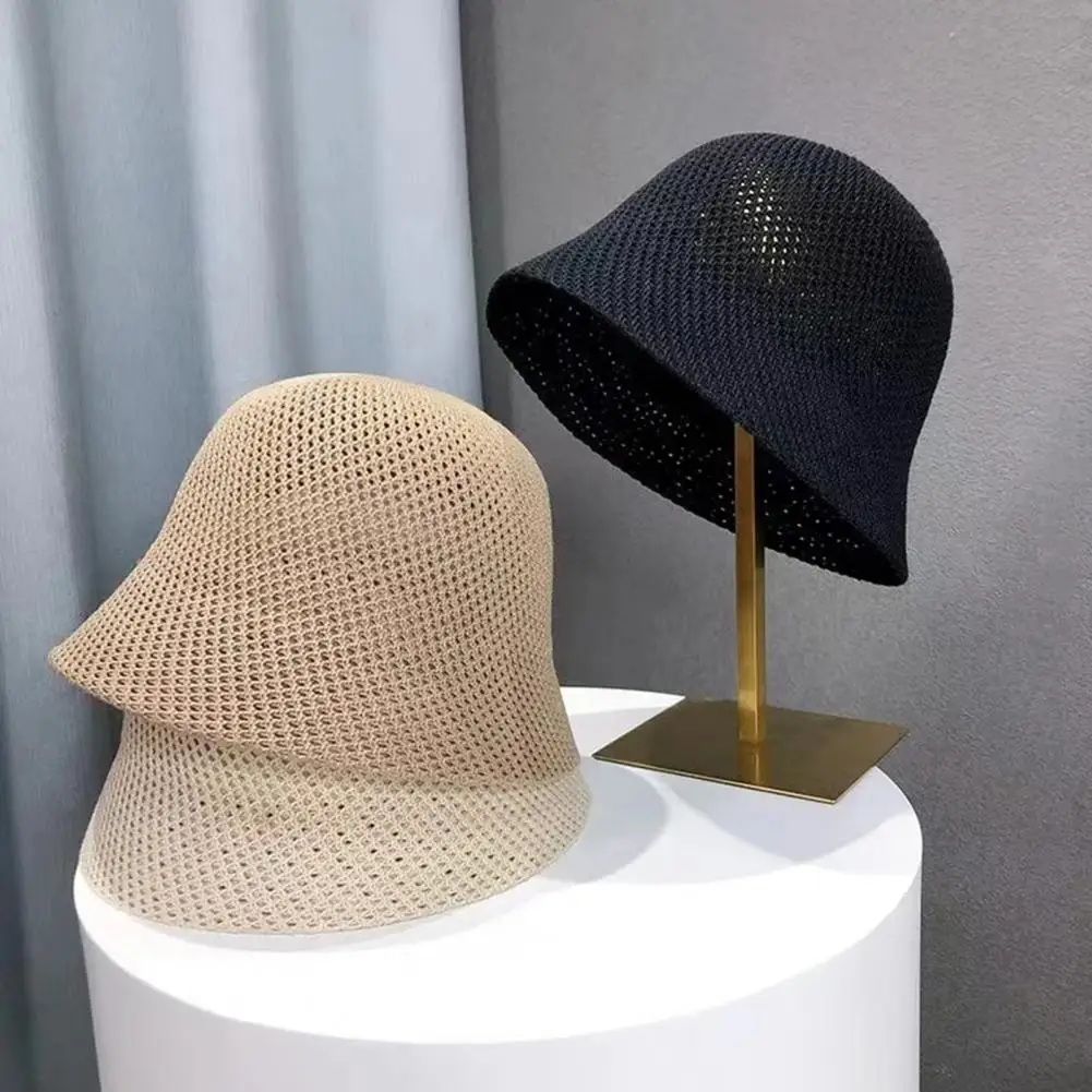 Women Lesure Fisherman Hat Hollow Out Thin Beach Headwear Anti UV Sun Foldable Panama Hat Summer Outdoor Bucket Hat