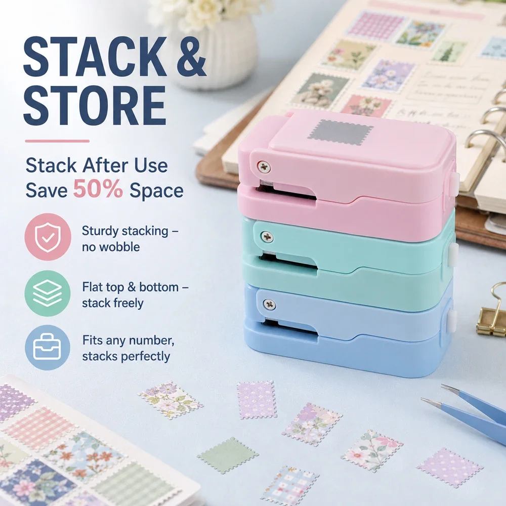 1x0,8 Zoll Briefmarken-Kantenstanzer, stapelbare Bastelstanzer mit präzisem Ausstanzdesign für Scrapbooking und Kartenherstellung – Detail 10