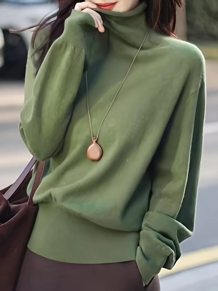 

een High Collar Pullover Sweater Long Sve Women's Inner Wear Top Lazy High-End Feeling Super Beautiful Base Knitwear