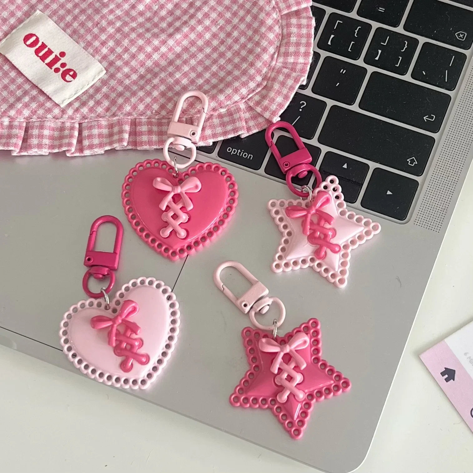 Y2k Roze Holle Band Ster Hart Sleutelhanger voor Vrouwen Zoete Pentagram Telefoon Sleutelhanger Tassen Charms Hanger Decoratieve Ornament Geschenken