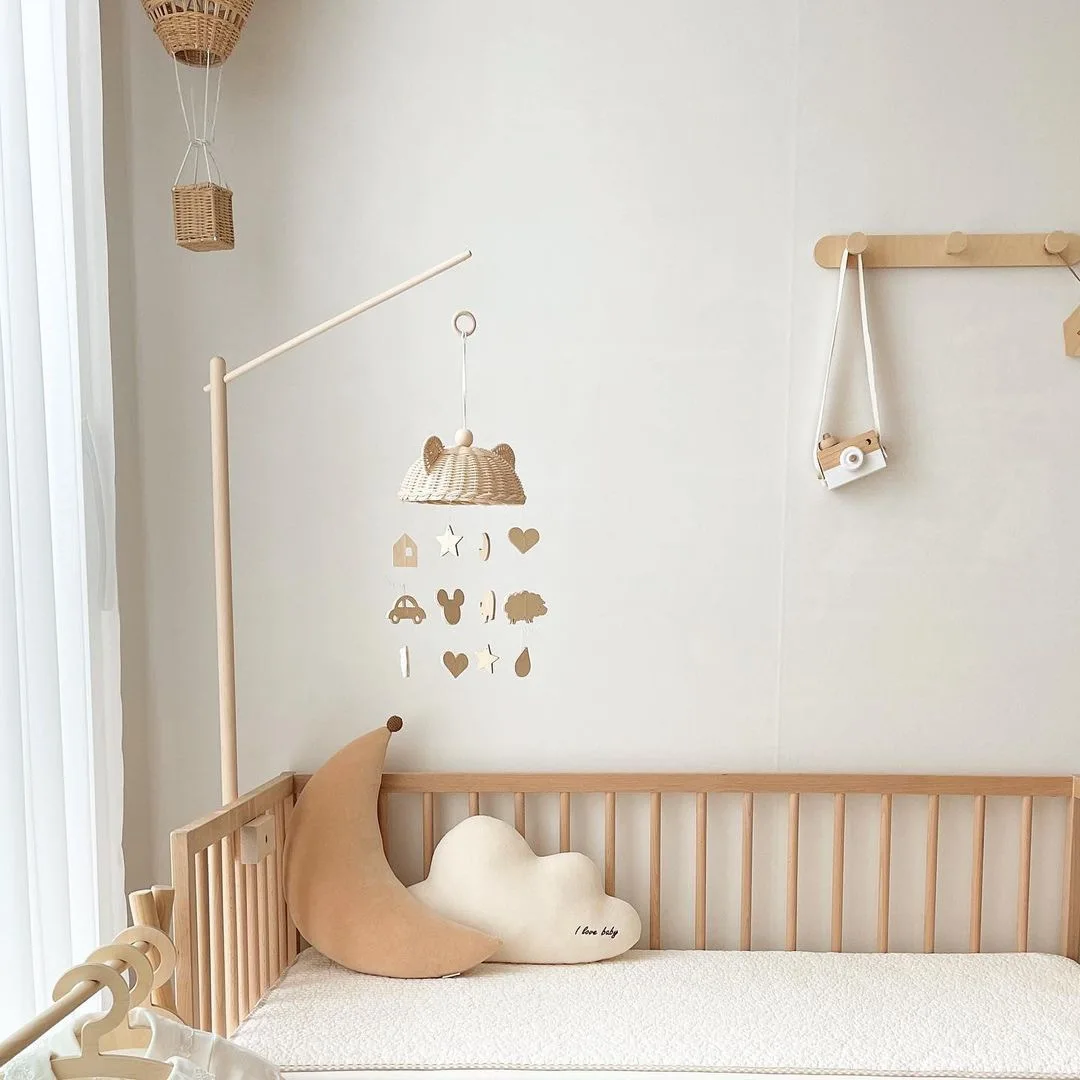 INS Baby Rattan Rattles Crib Mobiles Toy Elephant Bed Bell 0-12 Month Wooden Animals For Room Decor Photography Props