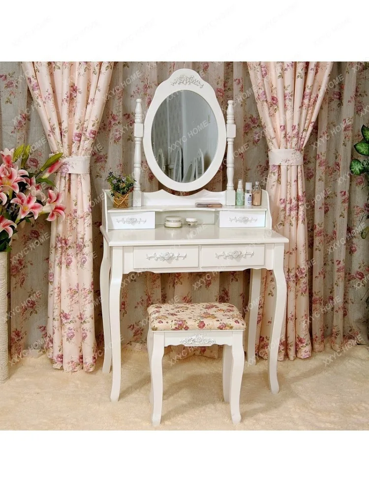 Dressing Table Makeup Mirror Small Apartment Solid Wood Dressing Table Integrated Modern Simple Bedroom Makeup Table