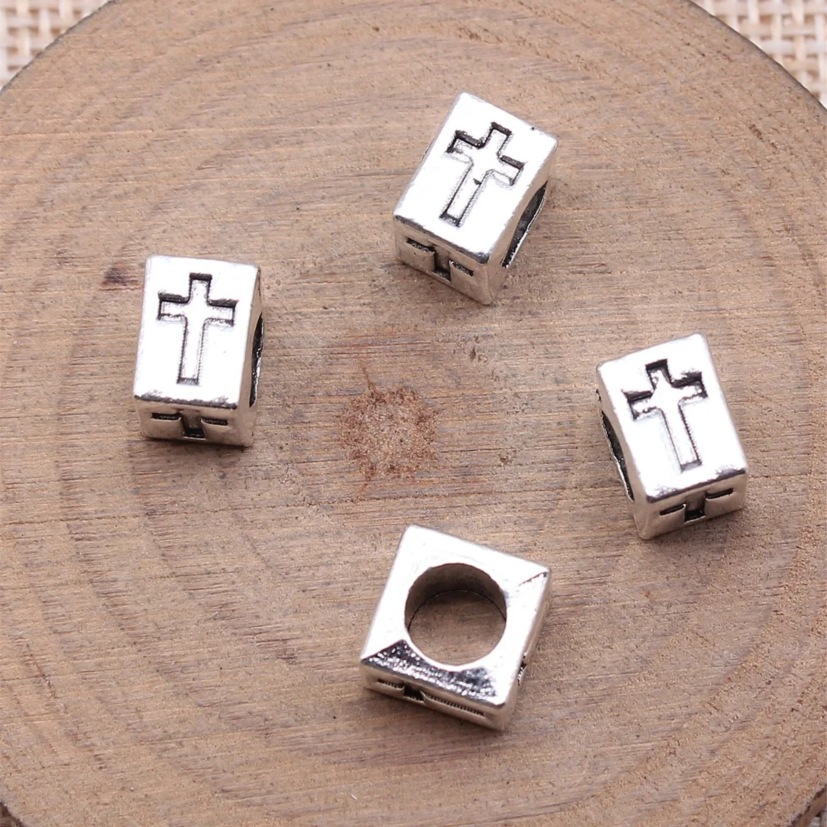 WYSIWYG 10pcs 9x9x7mm Antique Silver Color Square Cross Big Hole Beads For DIY Jewelry Making Handmade Jewelry Findings