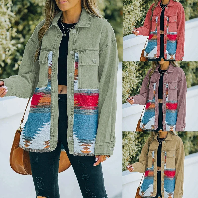 

Винтажная куртка для женщин Y2k Свободное весенне-осеннее джинсовое шерстяное пальто Ретро рубашка со средними и длинными рукавами Уличная одежда Готическое пальто