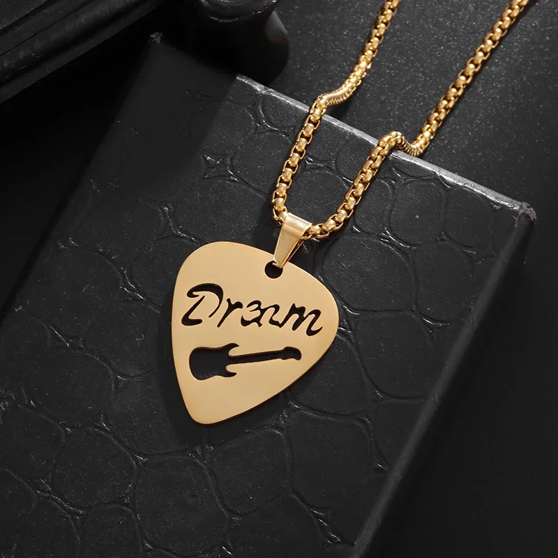 Guitar Pick Necklace for Men Women Guitar Pendant Stainless Steel Personalized R&b Music Jewelry Gift