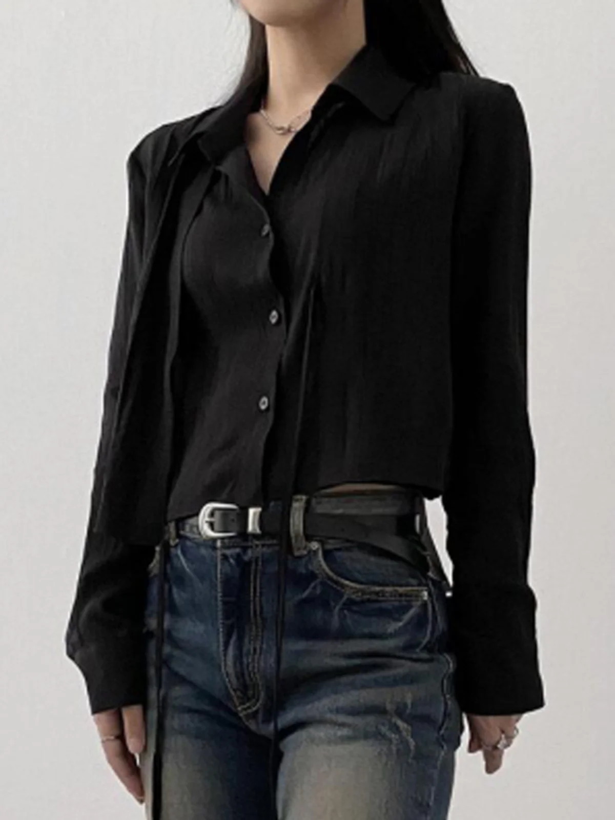 قميص أبيض أنيق للنساء بتصميم عقدة، قصير، متعدد الاستخدامات، أنيق، كوري، فضفاض، بأكمام فانوس، ياقة بولو، موضة الربيع #2