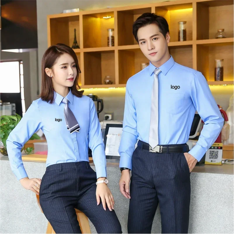 

Business Long Sleeve Shirt Customized Casual Slim Workwear Embroidered Logo Pure Color Lapel Formal Wear COCT Quality Clothing