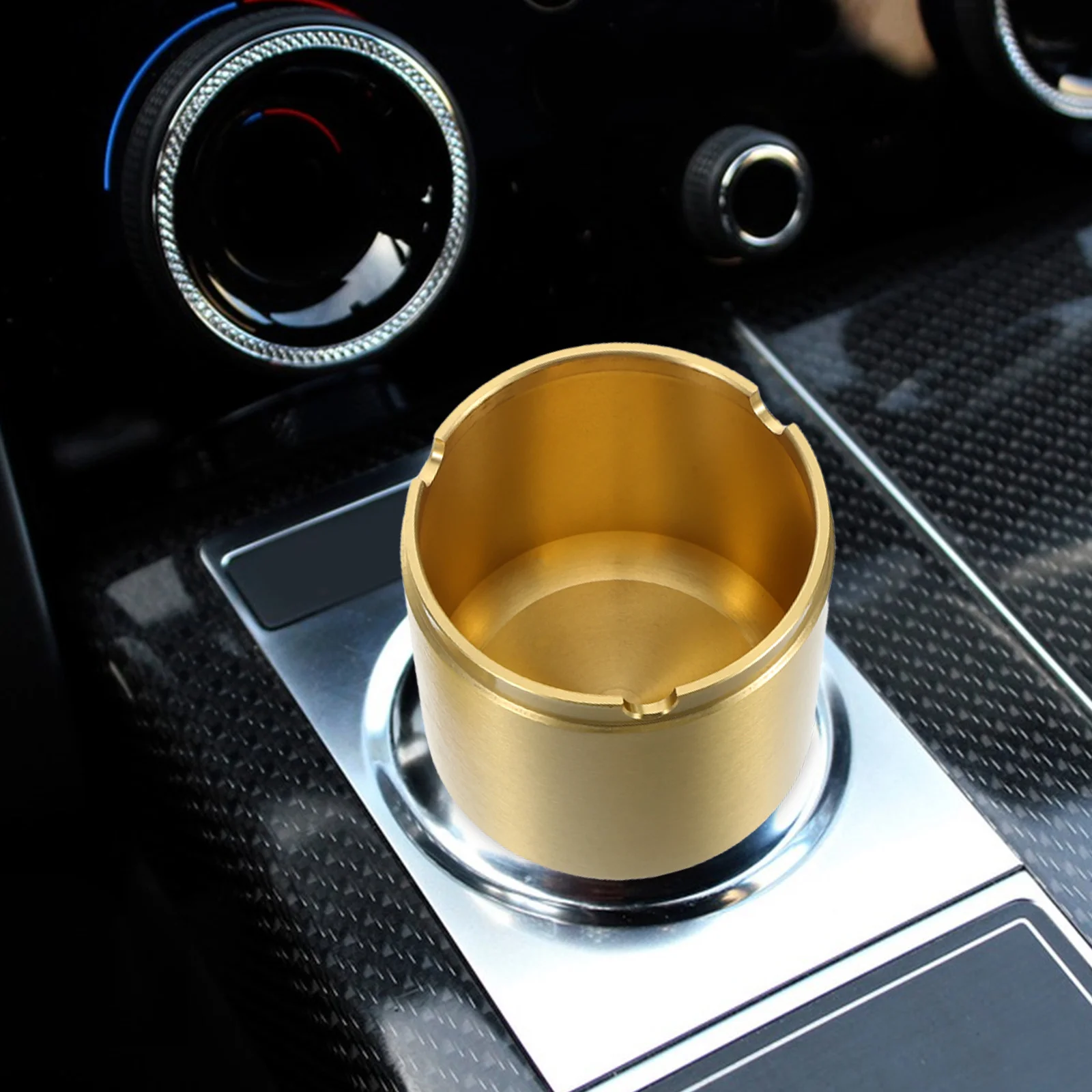 

Car Ashtray Brass Metal Portable Windproof With Lid Cup Holder Travel Cigarette Organizer For Vehicle Truck Suv Office Home Use