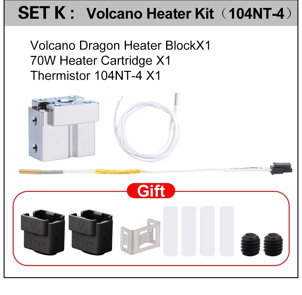 Trianglelab Dragon Ace Hotend-Teile: Kühlkörper, Heizblock, Heatbreak, Heizpatronen, Thermistor PT1000, 104NT-4, Thermoelemente K500 – Detail 18