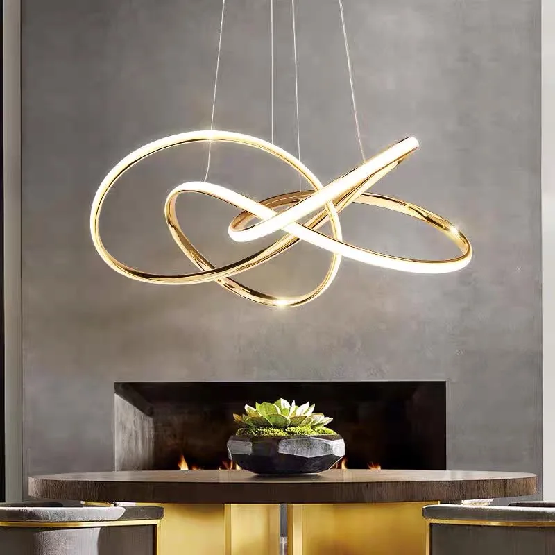 

Gold Finished Nordic Modern Led Chandeliers Geometric Line Lamp For Kitchen Living Dining Room Lustre Pendent Hanging Lamp
