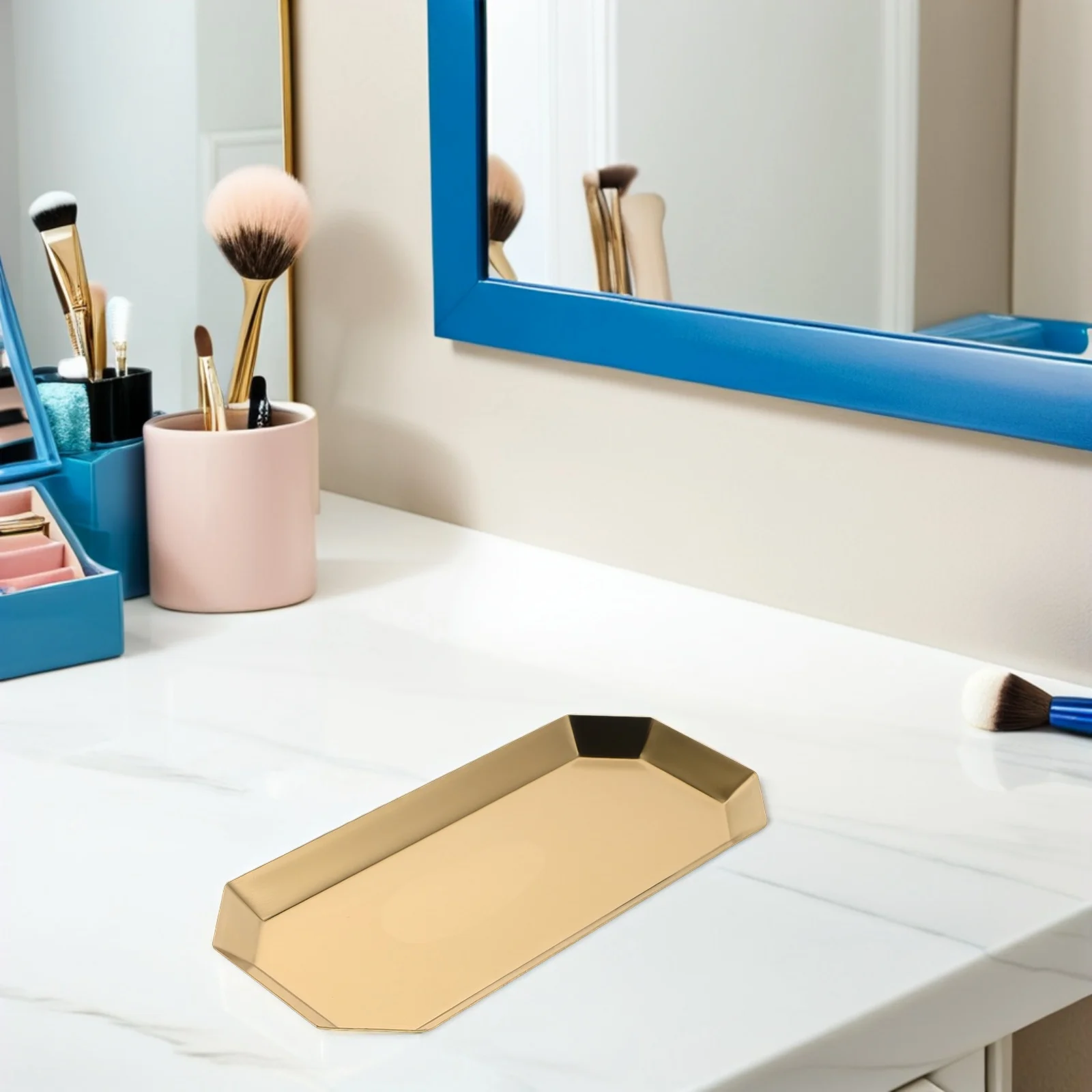 

Утолщенный поднос для ювелирных изделий из нержавеющей стали, восьмиугольный органайзер для туалетного столика для ванной, косметика, ювелирная посуда, держатель для полотенец