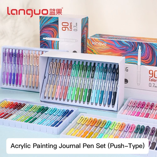 LANGUO-bolígrafos de Gel para pintura acrílica, 36/54/72/90 colores, punta retráctil de 0,7mm, manual, para estudiantes, pintura, escritura de grafiti