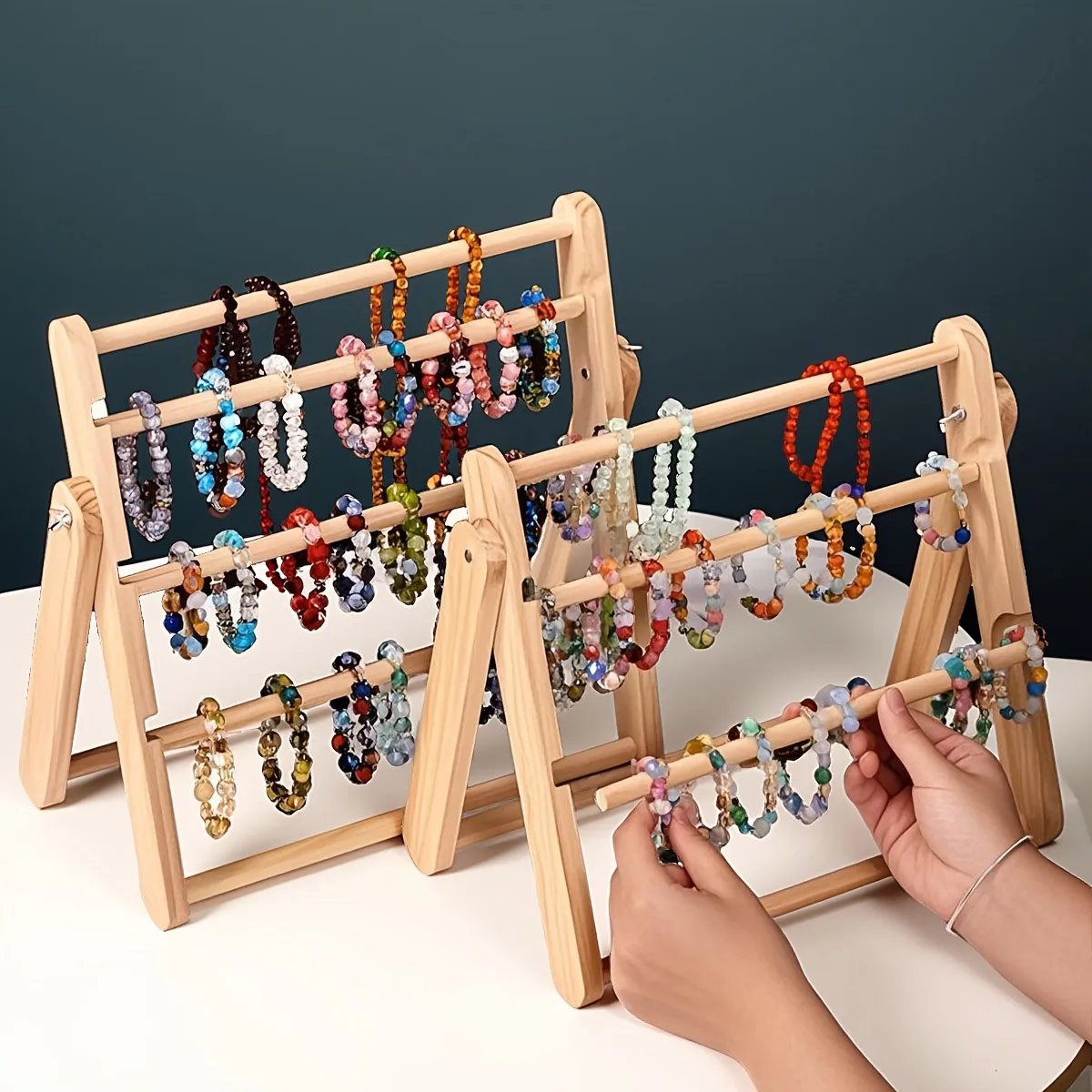 

Solid wood multi-layer bracelet storage rack, necklace and ankle chain trapezoidal display rack, large capacity organizing rack
