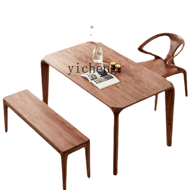 

Solid Wood Dining Table Modern Minimalist Rectangular Home Black Walnut Tea Table