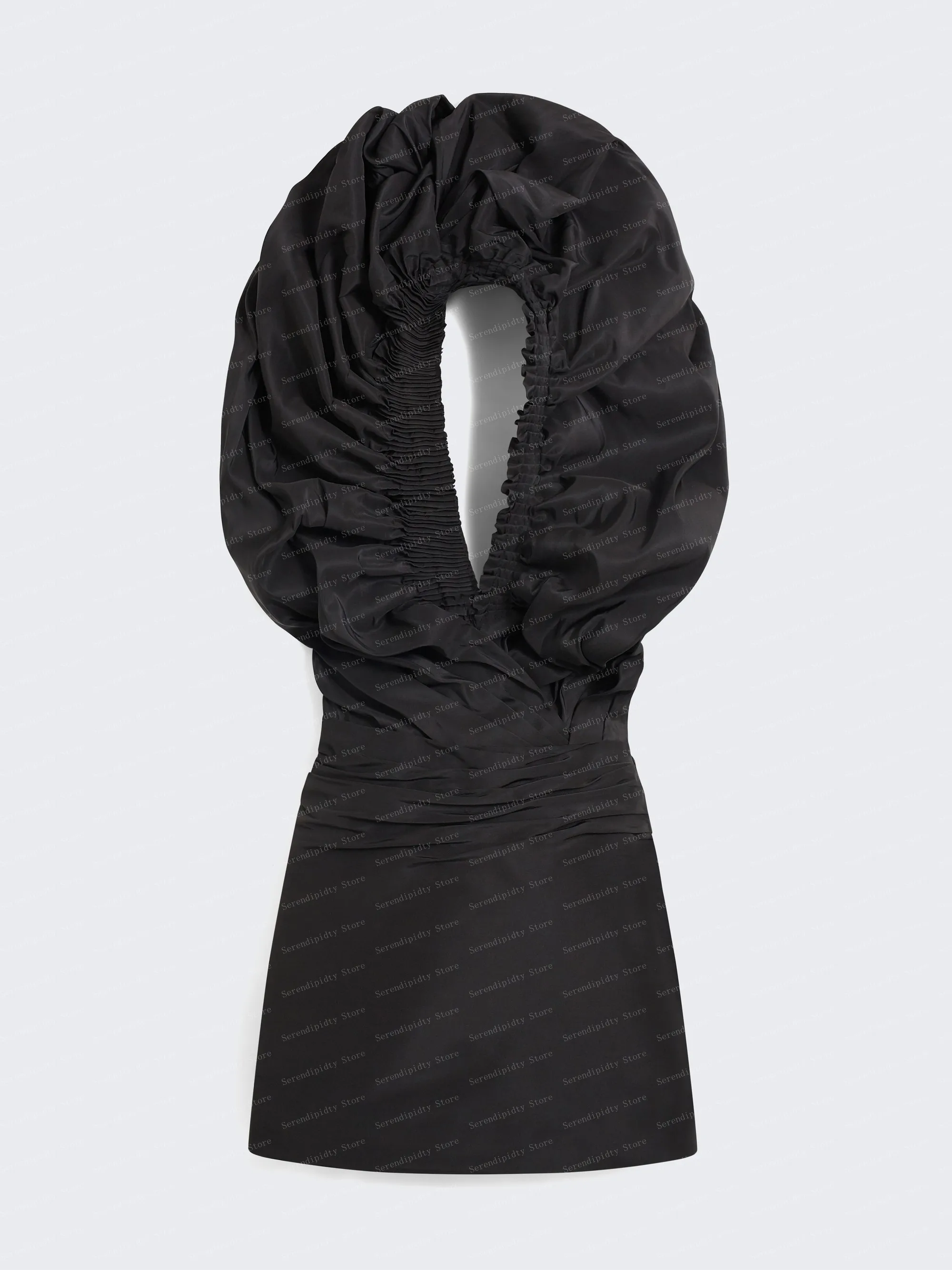 V-neck Ruffled Bodycon Dress Sleeveless Black Satin Dress Sexy Women Clothing Fashion Party Gown Fluffy Cocktail Dress Plus Size