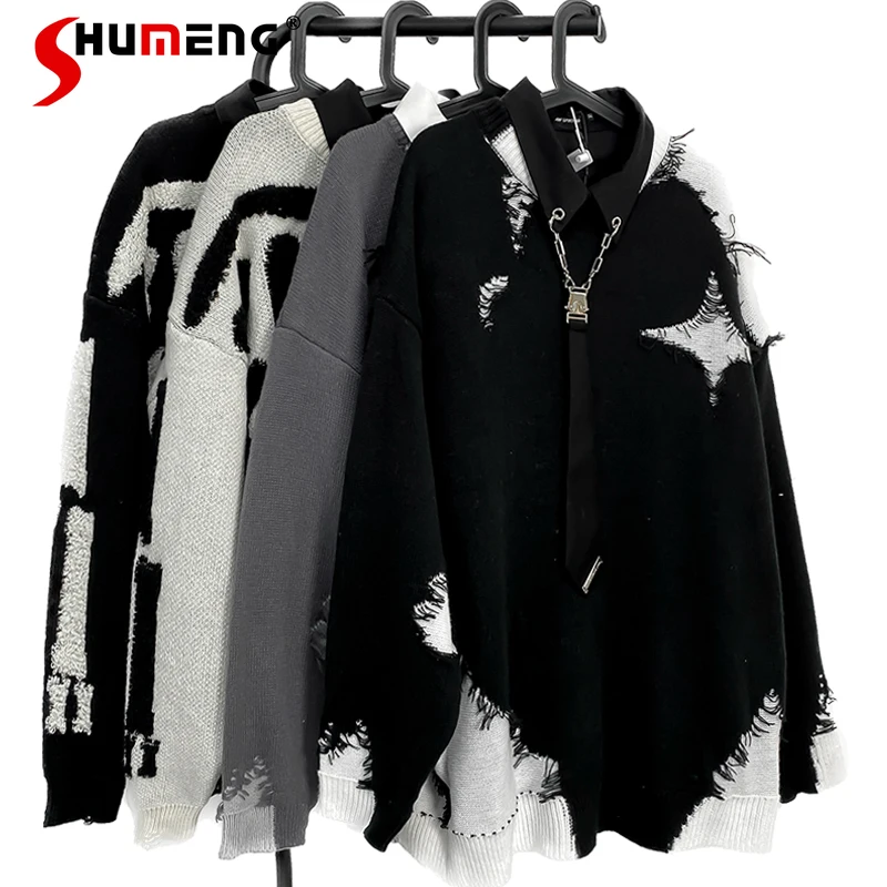 

Women's 2023 New Autumn Sweaters Fashion Contrast Color Round Neck Pullover Knitwears Coat Loose Long Sleeve Comfort Tops