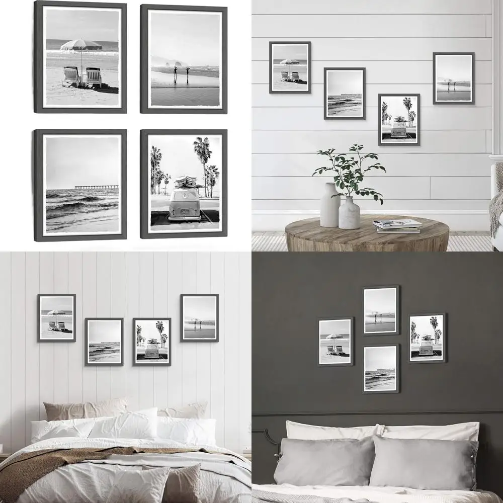 Art élégant des vagues d'océan tropicaux noir et blanc pour chambre à coucher, salon ou salle de bain - Impression verticale de paysage marin 11x14