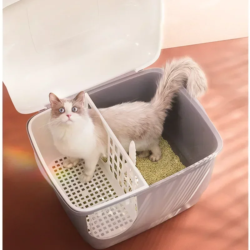 Long Corridor-style Cat Litter Box Odor Blocking Deodorizing Cat Toilet Dry Wet Separation Litter Tray Large-space Cat Waste Bin