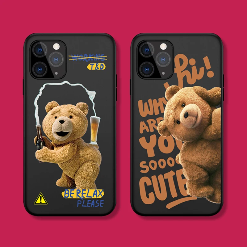 Teddy Bear Couple Cartoon Frosted Phone Case for iPhone 15 14 13 12 11 Pro MAX X XS Max XR Mini SE2022 6S 7 8 Plus Black Case