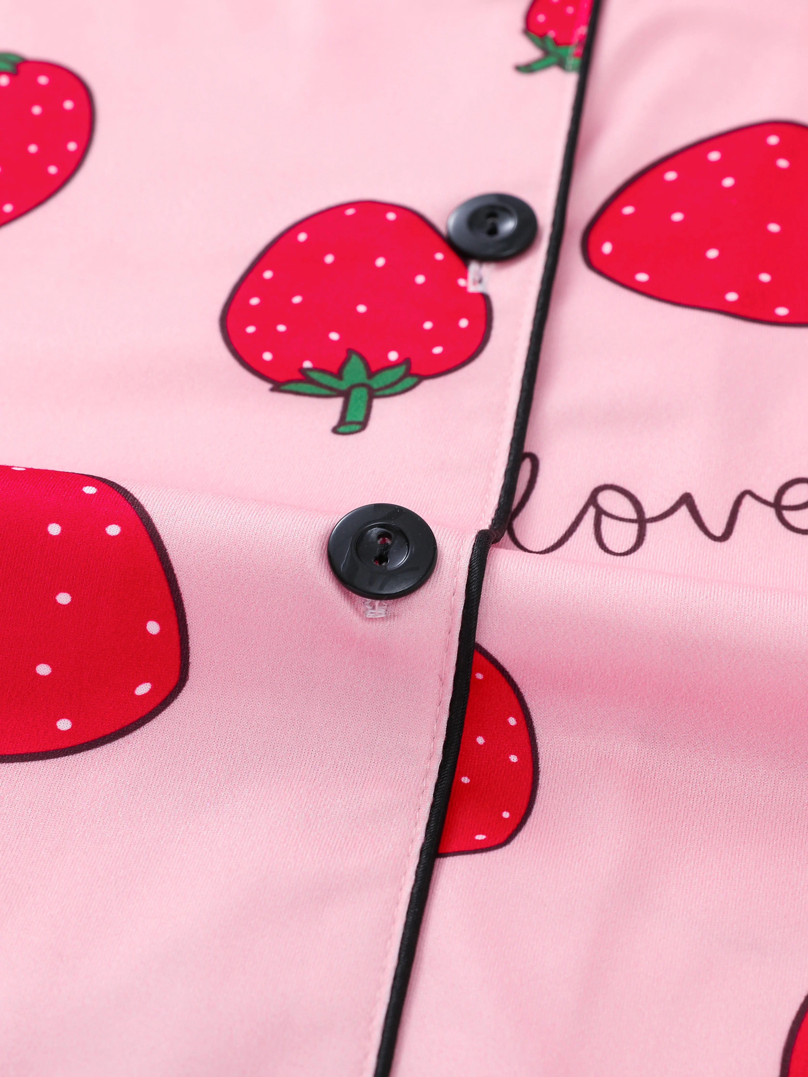 Strawberry heart print pajama set button-down cardigan lapel top loose trousers women\'s loungewear