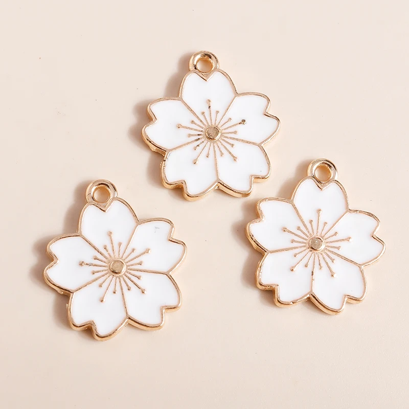 20 Stück 17 x 20 mm niedliche Emaille-Sakura-Blumen-Charms-Anhänger für die Herstellung von Halsketten, Ohrringen, Armbändern, DIY-Handwerk, Schmuckzubehör – Detail 7