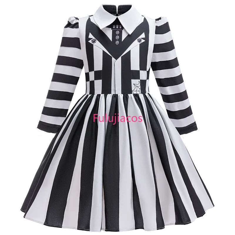 

Fulujiacos Adam Cosplay Costume Girls Black White Striped Dress