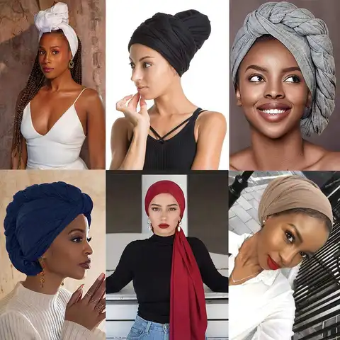 Huvudbonader för svarta kvinnor Turbanhuvudbonader Stretchiga afrikanska hårbonader Jerseyhuvudduk Knytband 10 best sales turbanhalsduk - №1