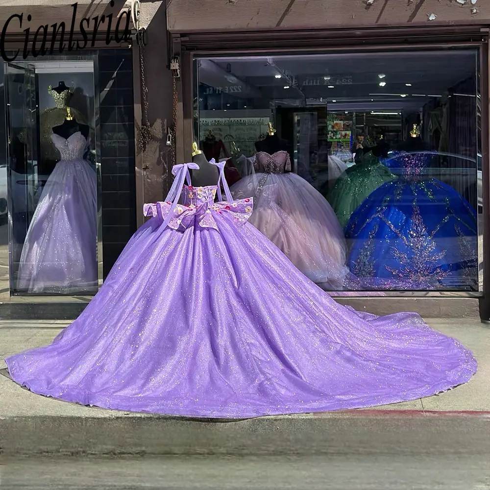 CAN ac-Robes de Quinceanera à bretelles spaghetti avec rubans à nœud, robe de Rhà volants, appliques florales, corset en dentelle, robe éducative, 15 ans