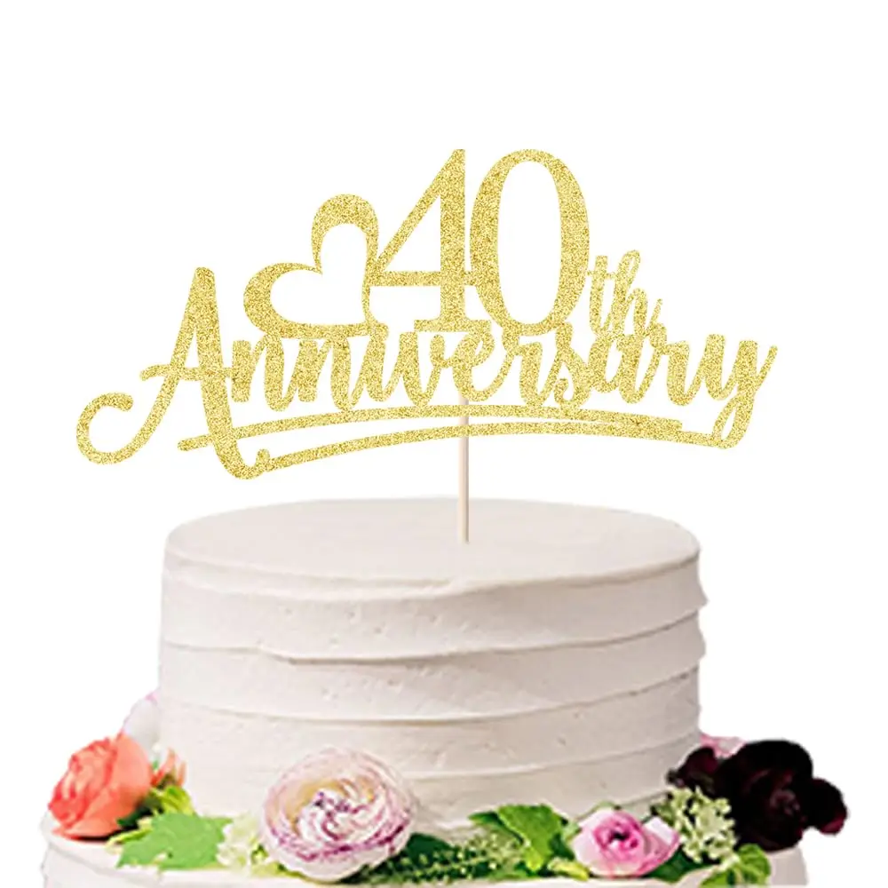 Tortenaufsatz „Happy 40th Anniversary“, 40th Wedding/Ehe Anniversary, 40 Company Anniversary“ als Partydekoration zum 40. Geburtstag