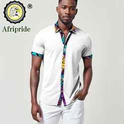 Bazin Riche African Shirts for Men Short Sleeve Blouse Dashiki Tops Ankara Attire Plus Size Casual Traditional Clothes A2312003